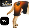 Cordless dog hip brace with heat and vibration module worn on rear legs – view 3
