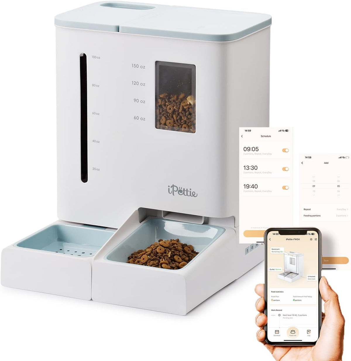 Automatic cat feeder and water dispenser with camera – view 2