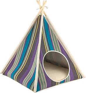 P.L.A.Y. Horizon Cozy Cove Pet Teepee Tent for Dogs and Cats with Removable Pillow, Cotton Canvas, Lake