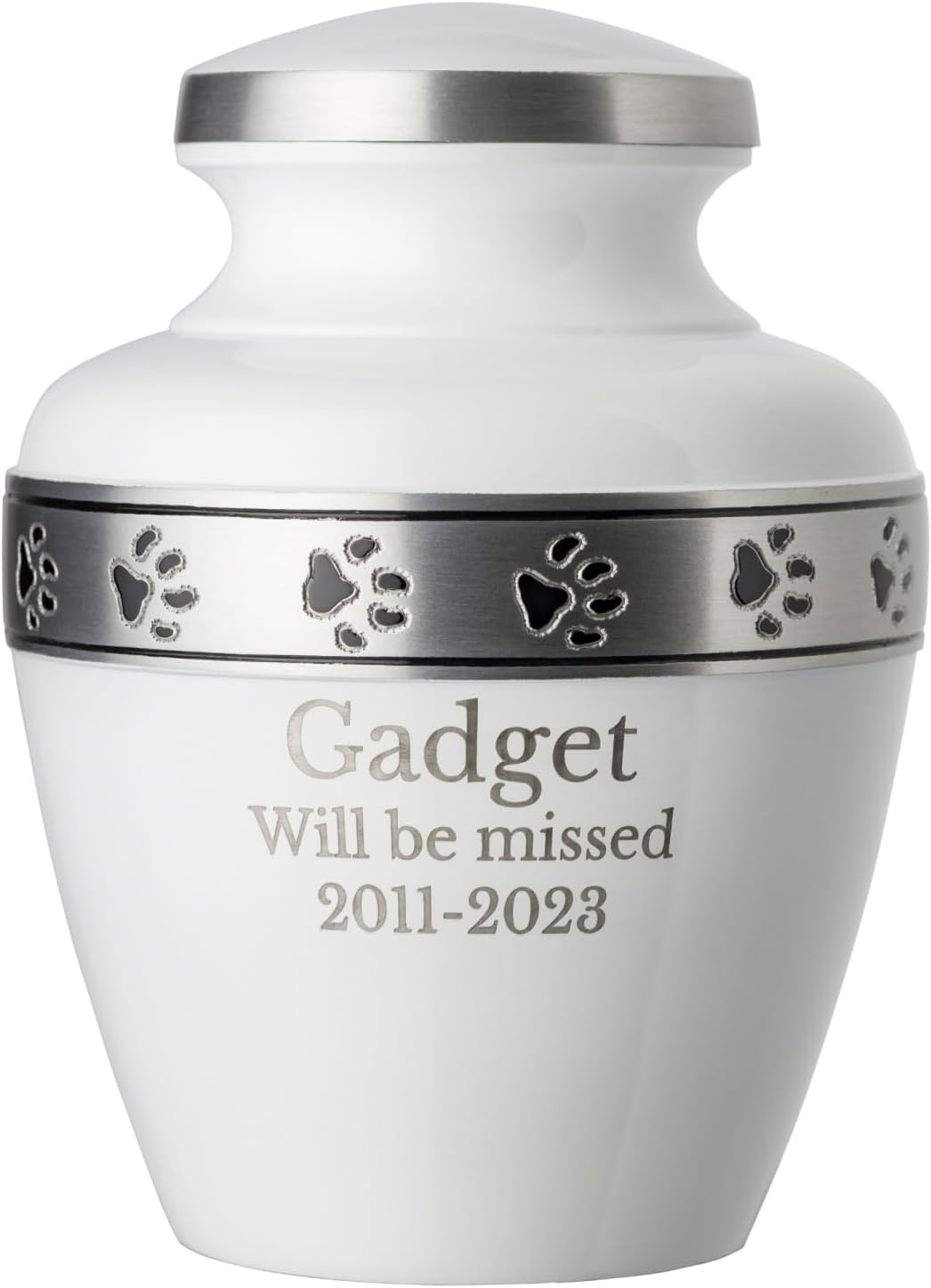 Ebony pet memorial urn with pewter band – view 3