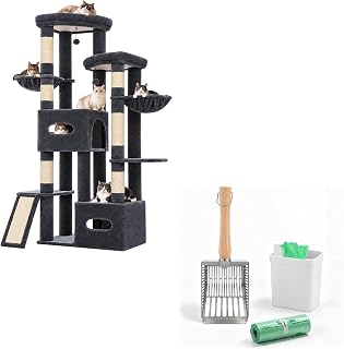 MUTTROS 75-Inch Tall Cat Tree for Large Adult Indoor Cats, 8-Level Corner Tower with Metal Litter Scoop and Holder