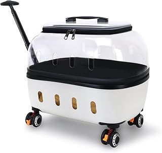 Transparent Rolling Hard Shell Cat Carrier with Wheels, Breathable Pet Trolley Case for Small Dogs and Cats