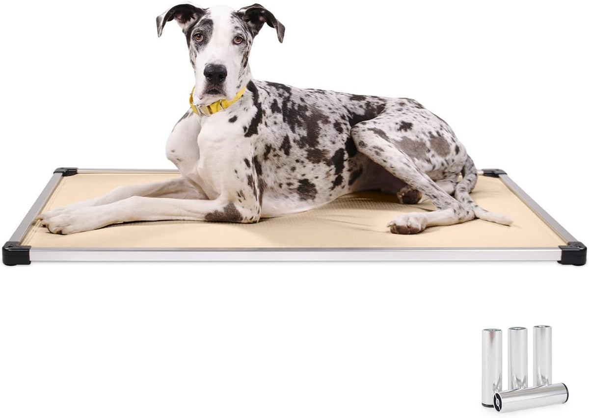 Sandstone padded elevated dog crate bed with aluminum frame