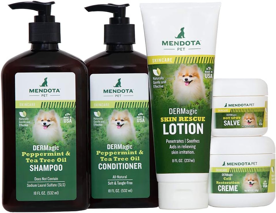 Five-piece peppermint and tea tree pet skin care kit