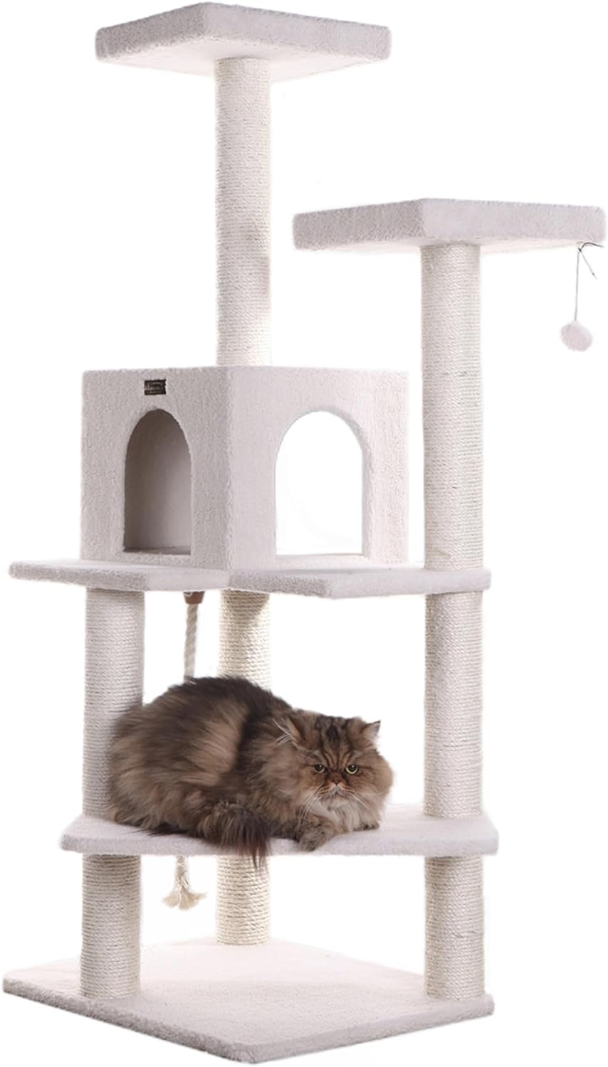 Ivory real wood multi-level cat tree tower