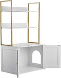 27.6 in Cat Litter Box Enclosure Furniture with Metal Legs and 2-Tier Storage Shelves, Waterproof