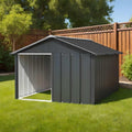 Anthracite galvanized steel outdoor dog kennel with roof and open entrance