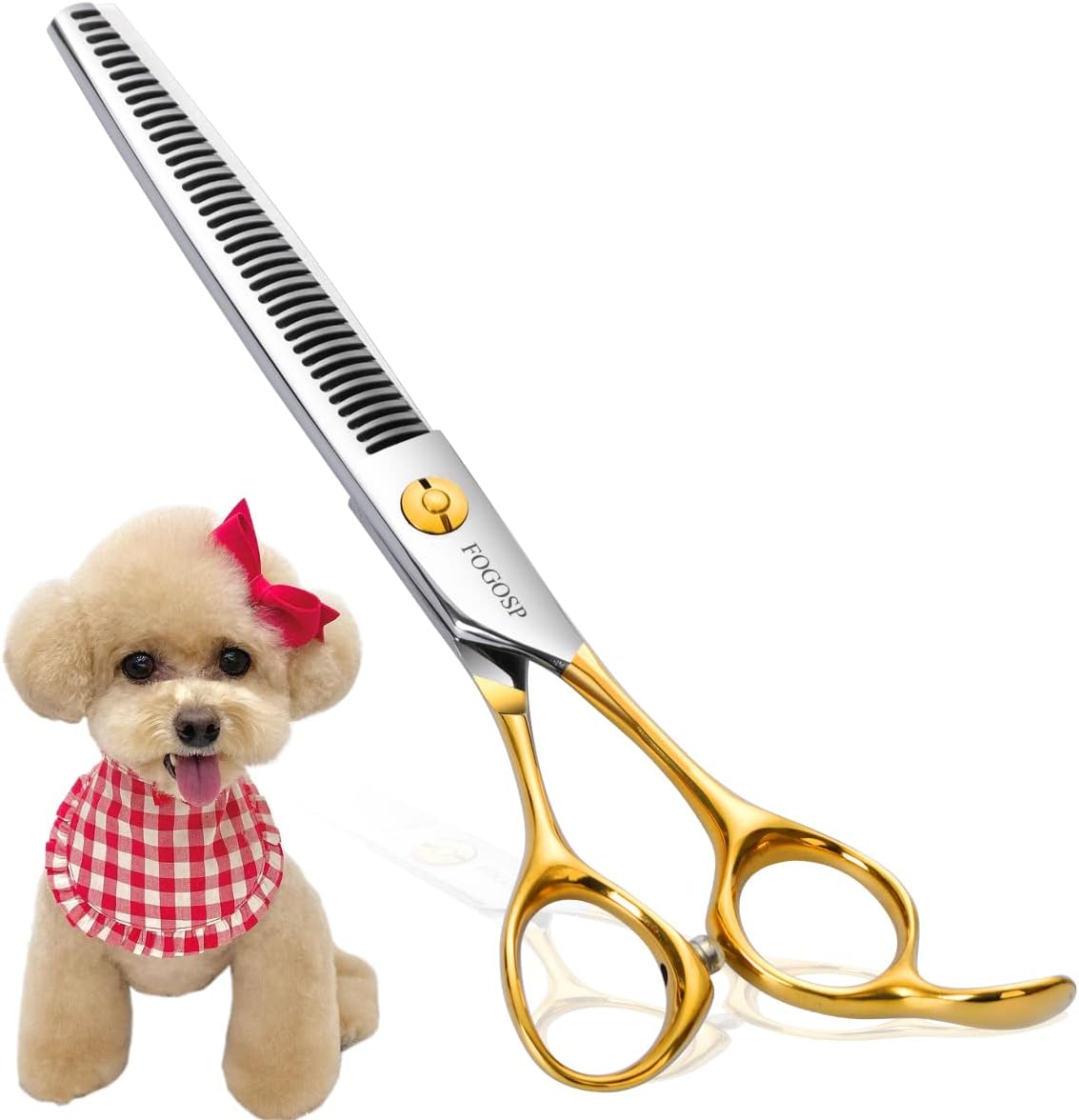 Gold 7.5 inch pet grooming scissors kit with curved, straight, blender and chunker shears – view 2