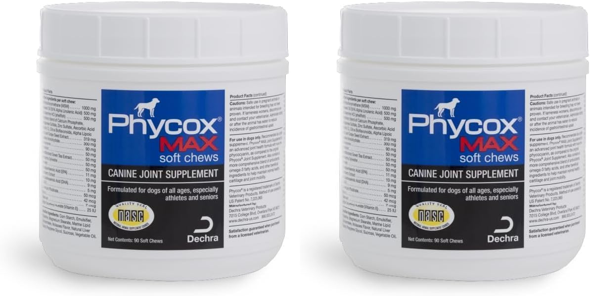 Two packs of brown joint supplement soft chews for dogs