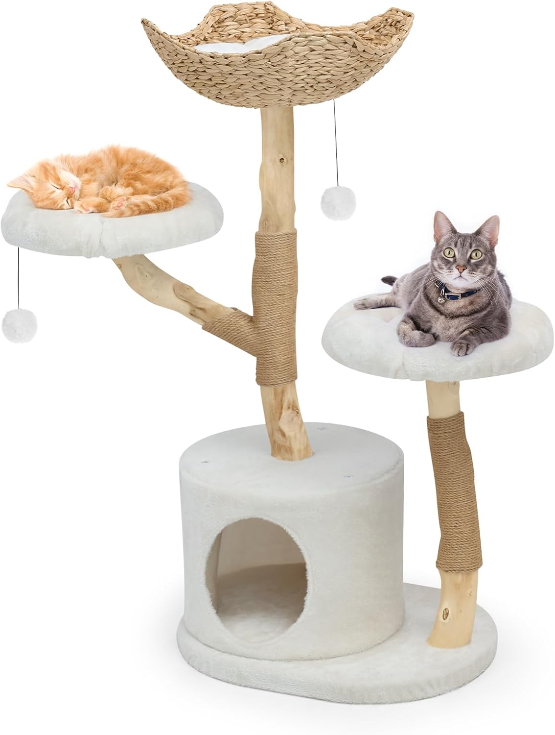 Boho solid wood cat tree tower with caves and large perches – view 2