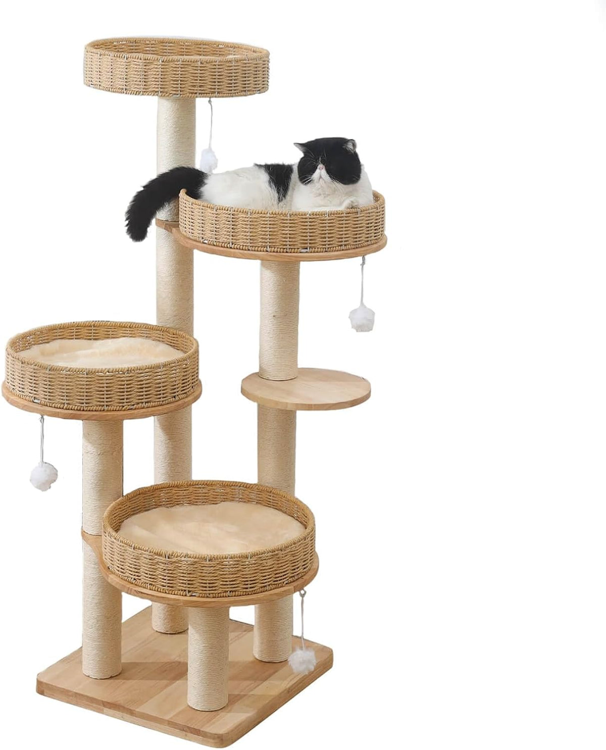 Modern 54 inch solid wood cat tree tower