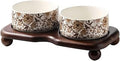 Ceramic Cat Bowl Set with Wooden Stand, Elevated Anti-Slip Pet Feeder