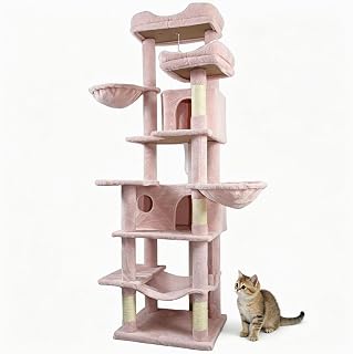 68-Inch Multi-Level Cat Tree with Hammock and Cat Cave, Pink