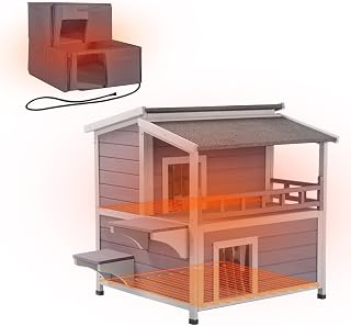 Heated Outdoor Cat House, 2-Story Weatherproof Insulated Winter Shelter with Washable Pad, for 1-2 Cats