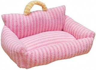 Cushioned Striped Pet Sofa with Raised Side Bolsters, Tall Backrest and Handle, Pink, 60 x 50 cm