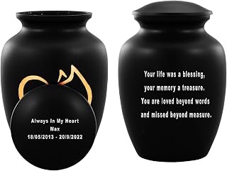 Pet Urn for Dogs and Cats Ashes, Cremation Urn for Up to 85 Cubic Inches, with Velvet Bag, Black