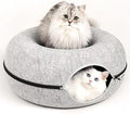 Peekaboo Cat Cave, Round Felt Donut Tunnel Bed with Zipper, for Medium and Large Cats up to 24 lbs, 24 x 24 x 11 Inch