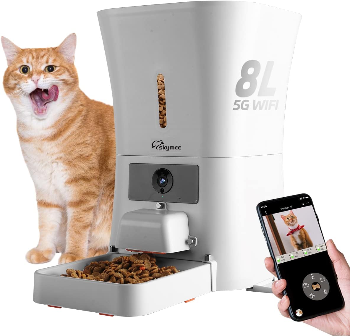 12 liter automatic pet feeder with built-in HD camera on top – view 2
