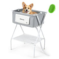 Gray foldable dog bathtub washing station with scrubber – view 3