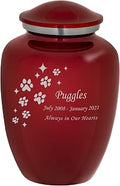 Homage Medium Custom Engraved Sparkle Paws Pet Cremation Urn, Vase Style, 80 Cubic Inch, Personalization Included, Crimson