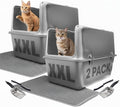 Two stainless steel litter boxes with high walls and covers