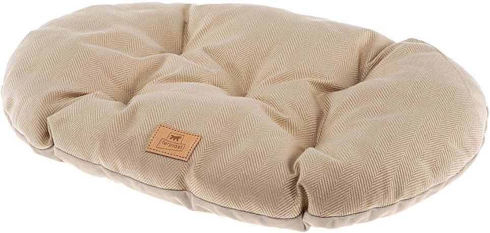 Beige extra-large double-sided tweed and velvet pet cushion