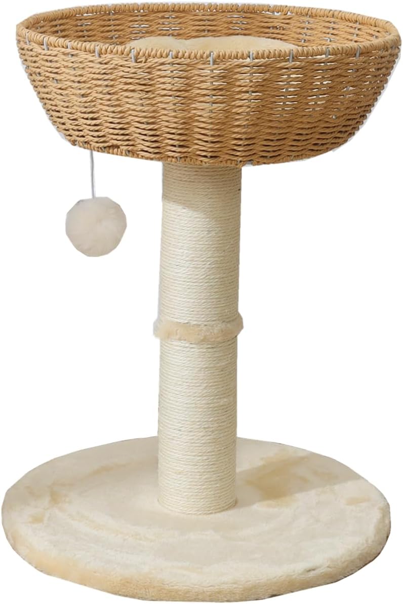 Wooden window cat tree with woven basket beds and sisal scratching post – view 6