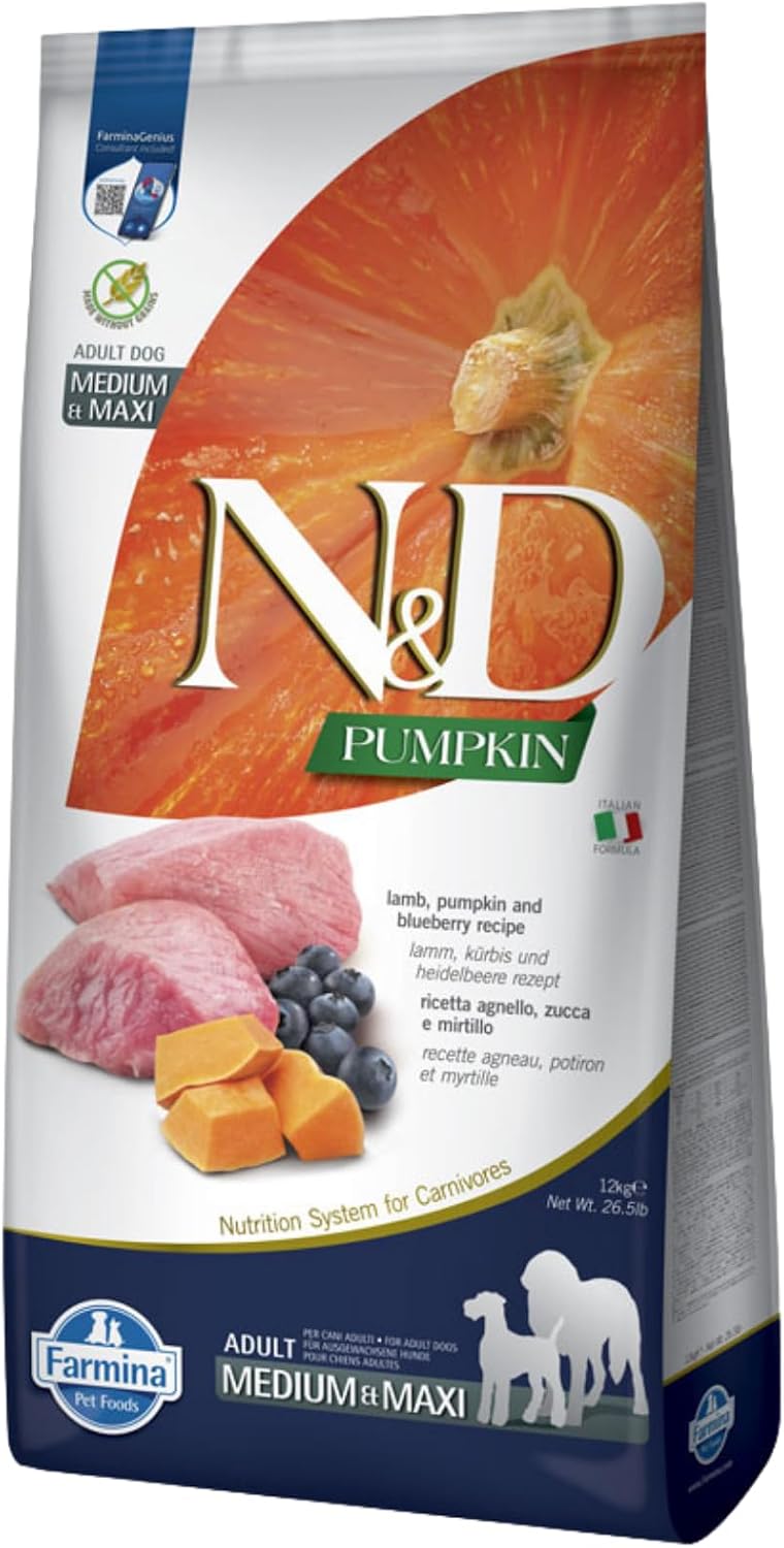 26.4 lb bag of grain-free lamb, pumpkin and blueberry dry dog food