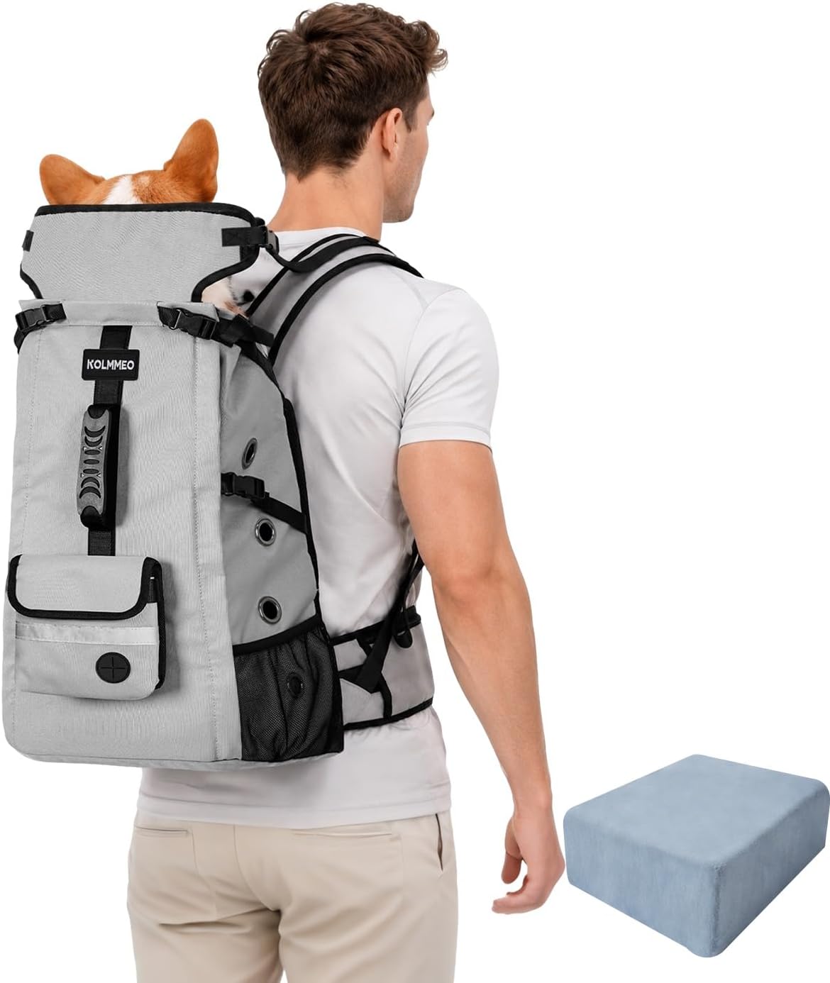 Breathable dog backpack carrier with front opening and chest and waist straps
