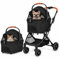 Black pet stroller with detachable carrier and dual-side canopy – view 2