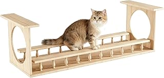 Solid Wood Cat Bridge, Ceiling Mounted, with Fence for Indoor Cats
