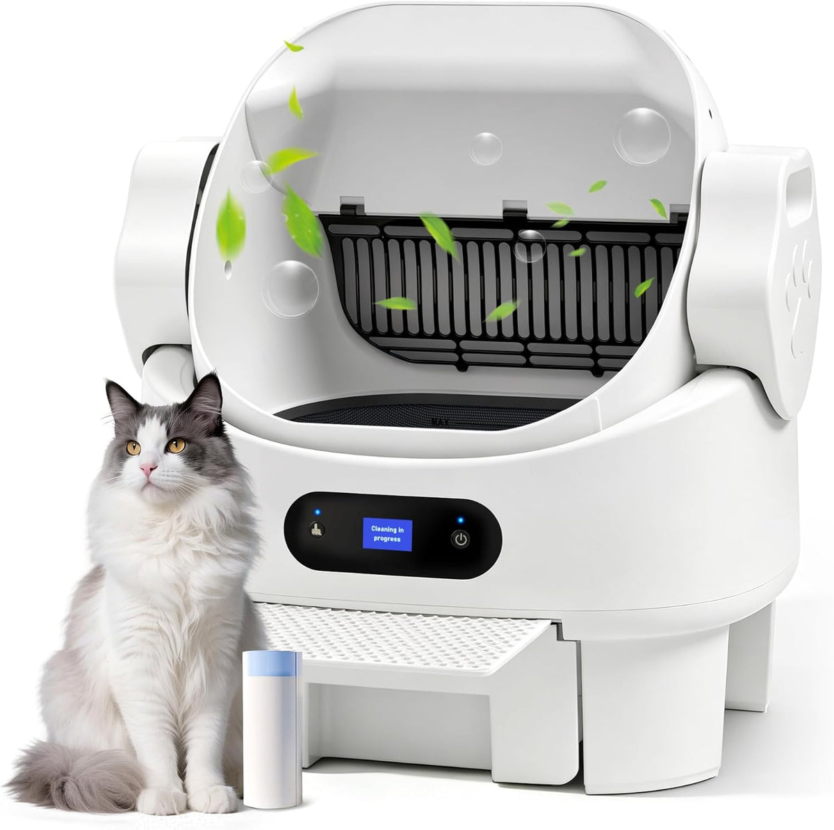 White automatic self-cleaning open top cat litter box