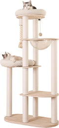 59 inch five-level wooden cat tree with hammock and scratching posts