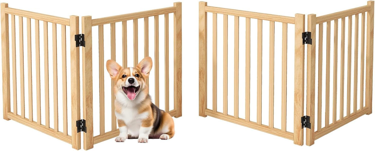 Natural wood six-panel foldable freestanding dog gate – view 4