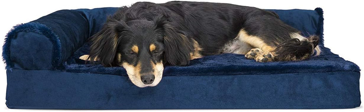 Platinum gray L-shaped chaise orthopedic dog bed with plush faux fur surface – view 12