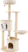 PETSITE 60 Inch Wooden Cat Tree with Sisal Scratching Posts, Double Condos and Padded Top Perch