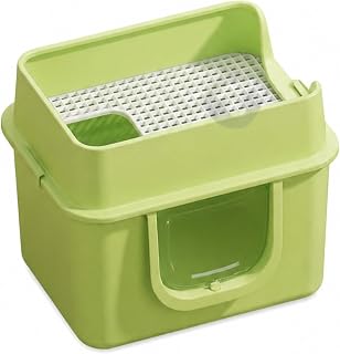 Square Semi-Enclosed Cat Litter Box with Sifting Insert, Spacious, High Walls, Large Cats, Compact Spots, Green