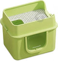 Square Semi-Enclosed Cat Litter Box with Sifting Insert, Convertible, Easy to Clean, Large Cats, Home Use, Green
