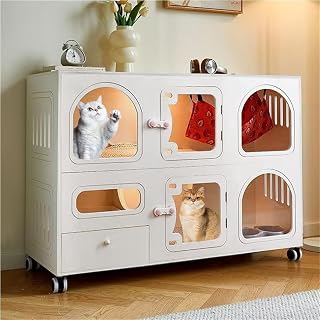 Cat Cage with Pull-Out Litter Box, DIY Semi-Enclosed, Lockable Wheels, 41.3 x 16.9 x 27.6 Inches
