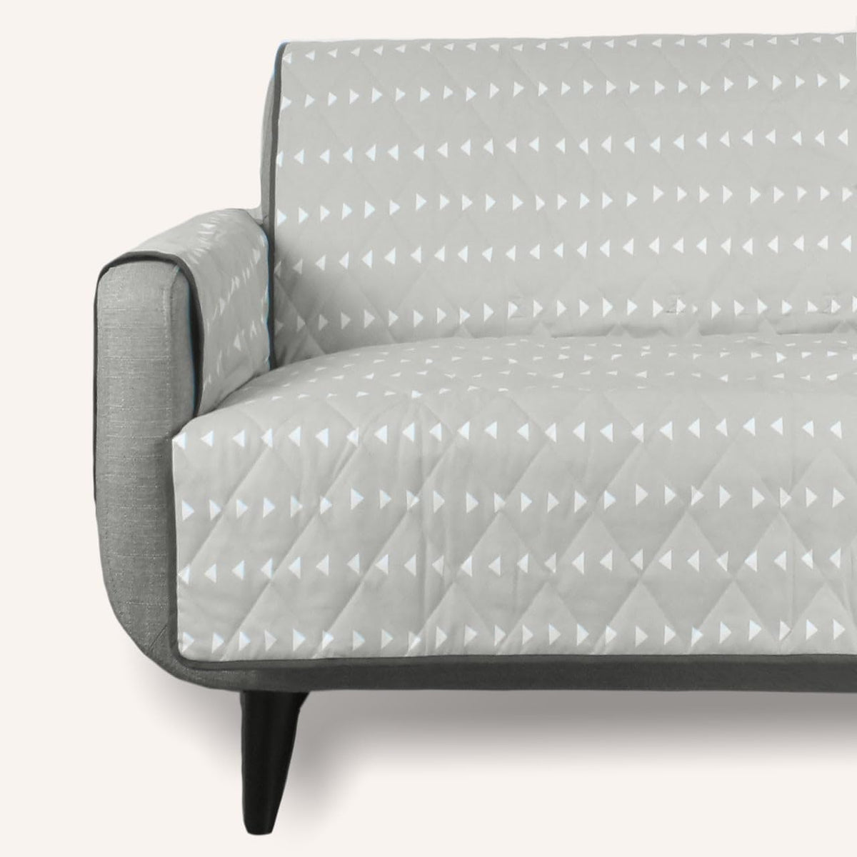 Muted green quilted cotton couch cover on a three-seat sofa – view 5