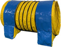 4 ft dog agility tunnel held in place by two sandbags
