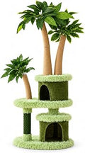 Palm Tree Cat Tree with Enclosed Cave Bed, Scratching Post and Rubbing Groomer