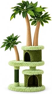 Palm Tree Cat Tree with Enclosed Cave Bed, Scratching Post and Rubbing Groomer