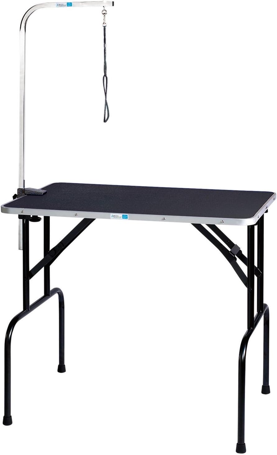 Heavy-duty folding dog grooming table with overhead arm