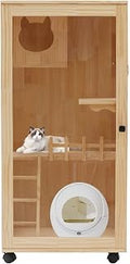 47.24" Oversized Cat Villa, Wooden Kitten House with Wheels and LED Light for Indoor and Outdoor Use