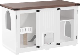 Large Cat Litter Box Enclosure with LED Light, 47.25 Inch Hidden Litter Box Furniture, Cat House with Stairs, Scratching