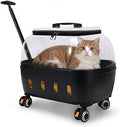 Clear Pet Carrier with Wheels and Ventilation Holes, Black, 18.9 x 13.8 x 18.1 in