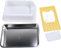 Enclosed Stainless Steel Cat Litter Box, High-Sided, Top and Front Entry, with Lid, White and Yellow