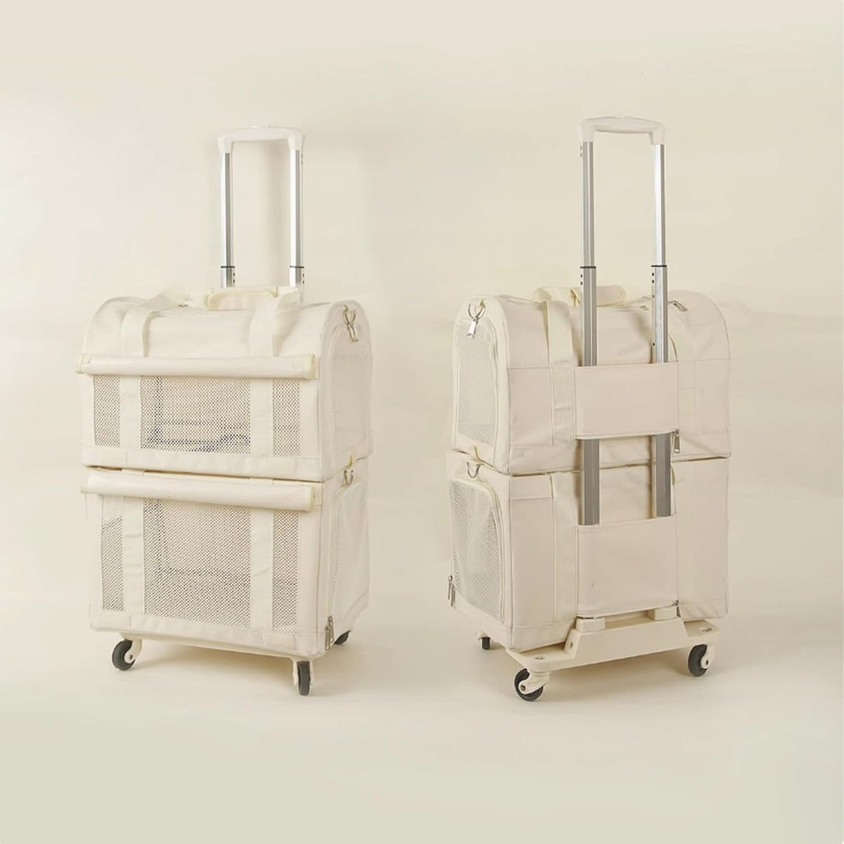 Two-compartment rolling pet carrier with mesh windows for two cats – view 3