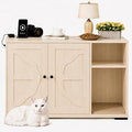 Modern Farmhouse Cat Litter Box Enclosure with Charging Station, Open Shelf and Mark Pad, Large, Wood